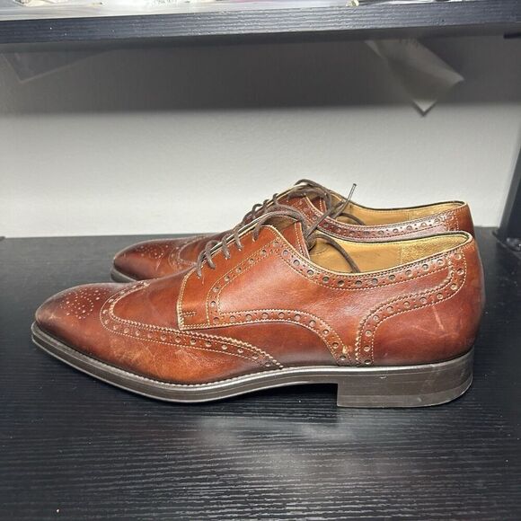 Magnanni Mens Size 11 Brown Leather Wingtip Oxford Dress Shoes - Picture 6 of 13